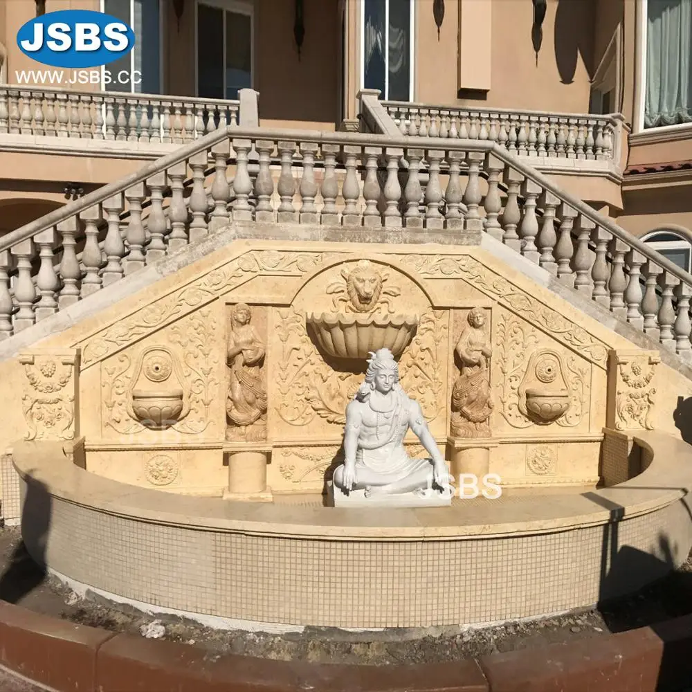 Outdoor Decorative Natural Stone Hand Carved Lion Head Marble Water Wall Waterfall Fountain Indoor