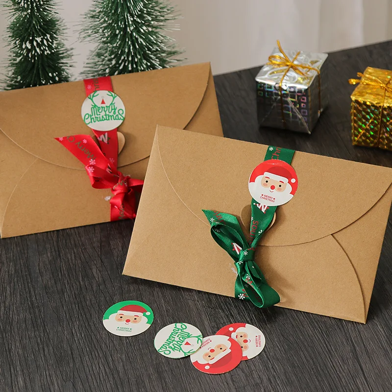 Wedding favor christmas Invitation Greeting gift Kraft Paper string tie Envelope brown packaging with Ribbon with love buckle