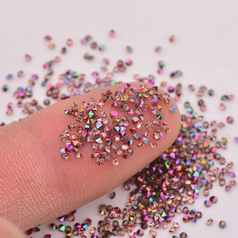 JUNAO 15 Color 1.2mm Gold Rainbow Mini Glass Nail Rhinestone Micro Strass Glitter Crystal Diamond Nail Art Decoration DIY