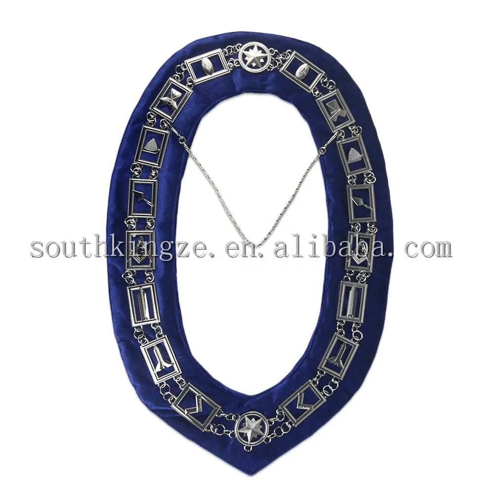 
Freemason Blue Lodge Grand Mason Regalia Officer Master Fabric Collar With Chain Masonic Silver Metal Emblems Jewels 