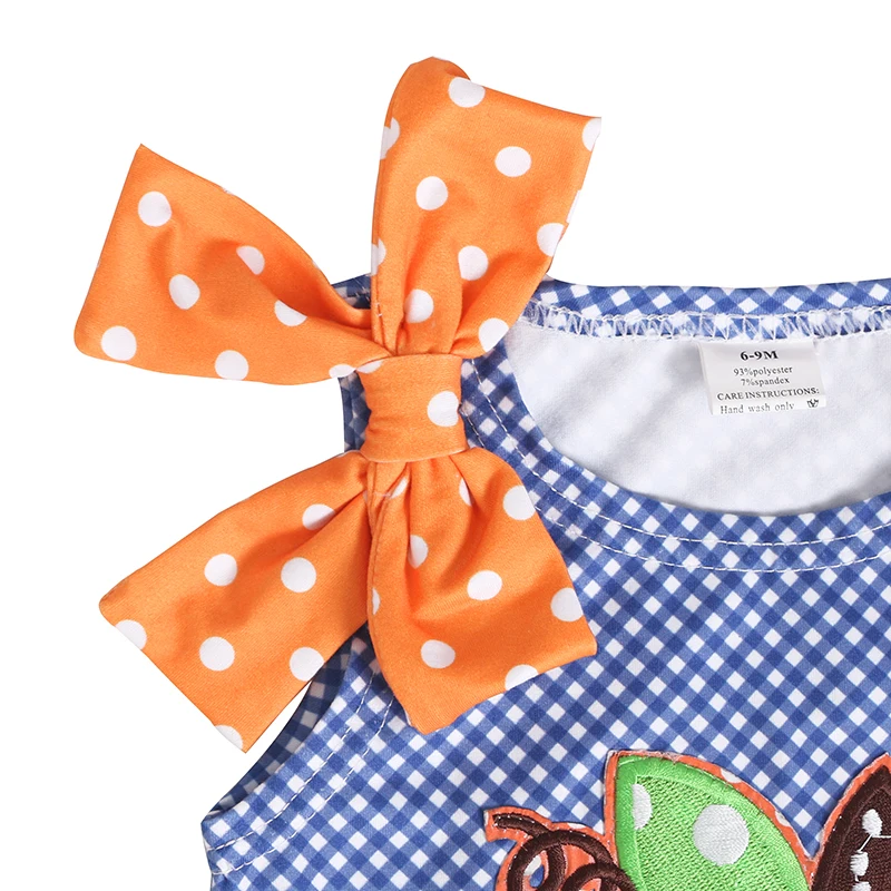 Bulk Wholesale Kids Clothing Cotton Baby Clothes Romper Dotted Pumpkin Applique Halloween Romper For Kids Girls