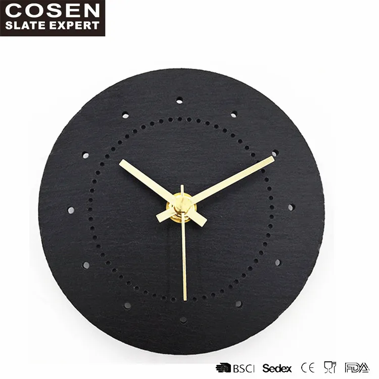 China factory handmade fashionable natural stone black slate wall clock