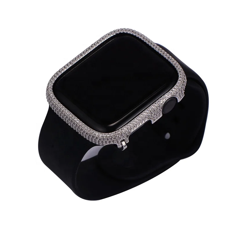 
Full Lab Diamond Ice out White Gold Watch Bezel Case Cover For Apple Watch S4 
