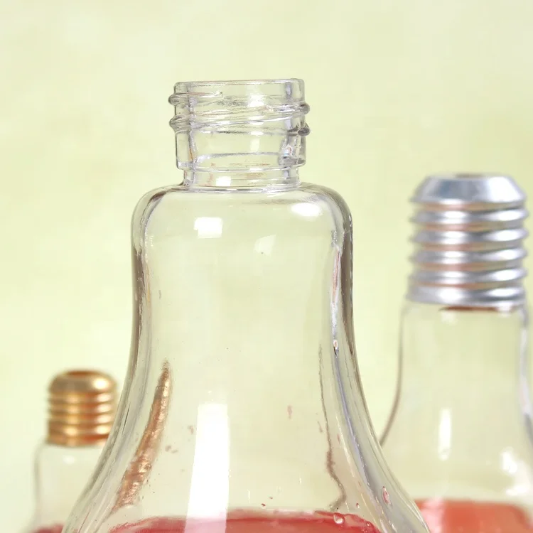 500ml Plastic Light Bulb Shape Plastic Juice Bottle Beverage Bottles With Golden Screw Cap Glass Bottle