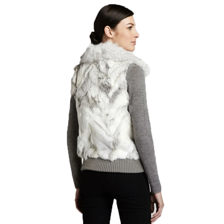 
Зима 2019, популярный женский жилет из кроличьего меха на молнии спереди с лисьим воротником, оптовая продажа, модный жилет из кроличьего меха для женщин 