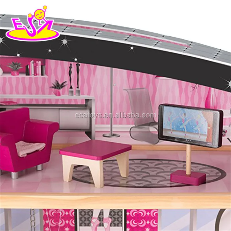 New style 30 furniture pieces children wooden giant doll house for pretend play W06A222