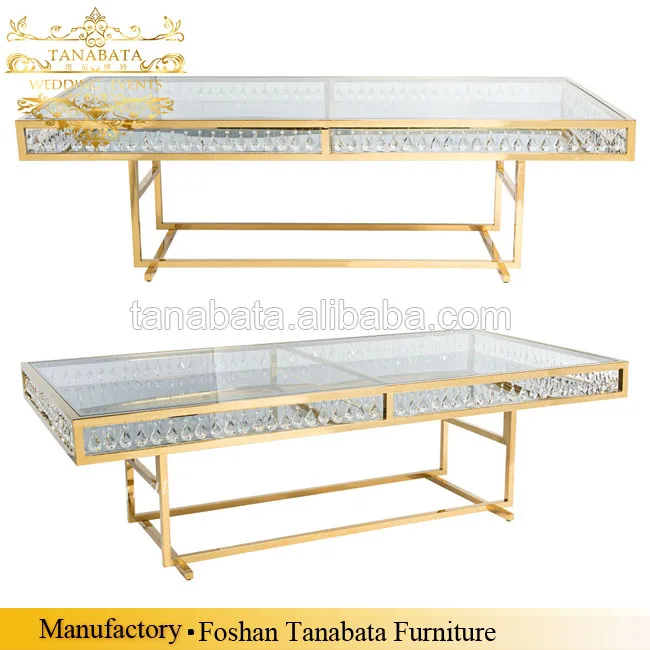
Luxury rectangle transparent crystal golden frame dining table 