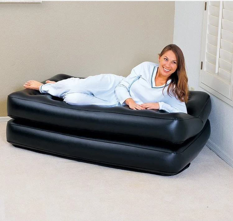 Hot selling fashion soft PVC Two in one Inflatable sofa mattress bed With grab bars
