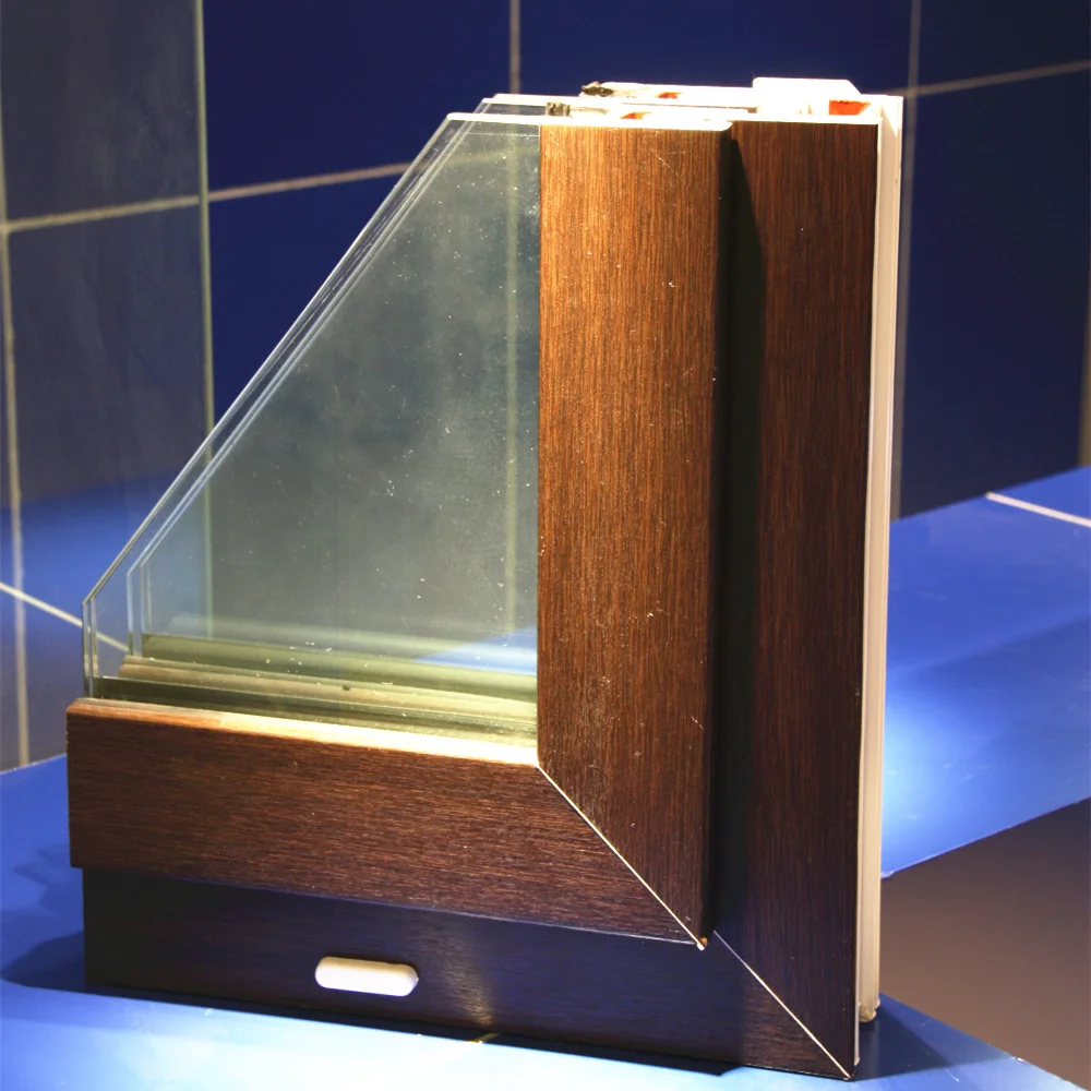 Durable Stable Color Wood Laminate and White Plastic uPVC Material Doors Windows With Insert Shutter