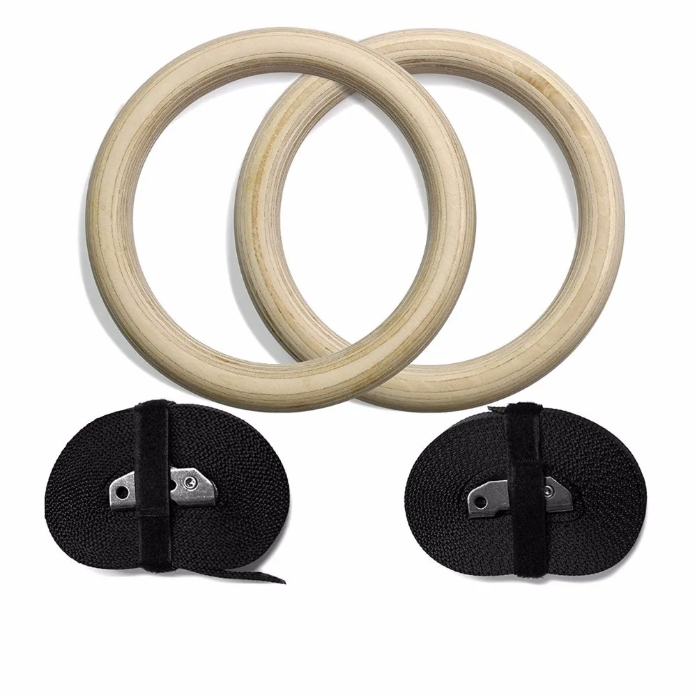 Logo Printed Fitness Strength Training Gymnastic Wooden Gym Rings