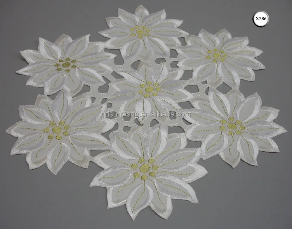 
christmas design embroidered doily and placemat with hand cutwork 