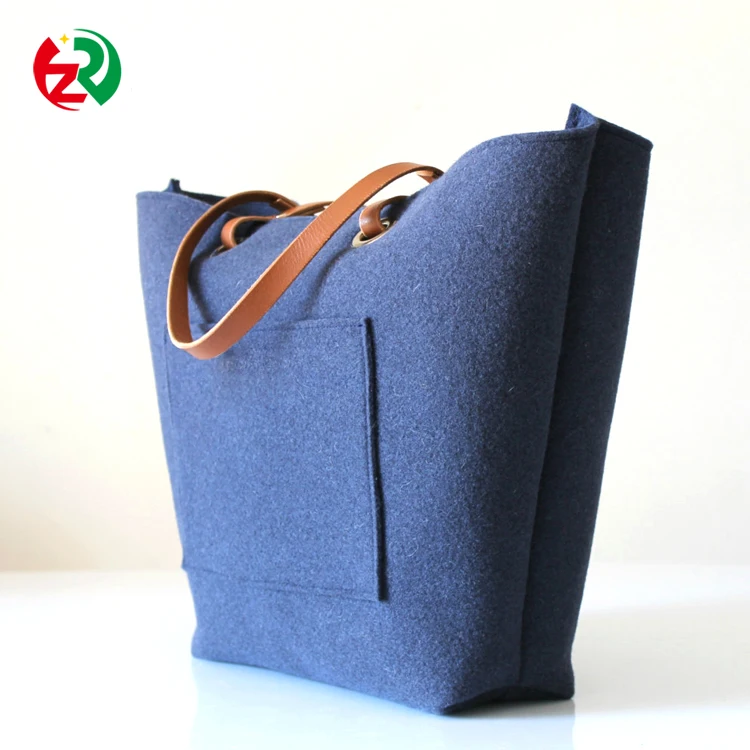 Factory wholesale cheap felt bag customized 3mm felt tote bag with PU handle