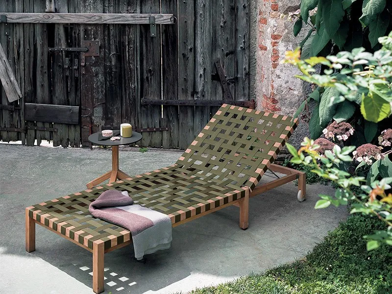 
Outdoor popular teak wood frame strap sun lounger 