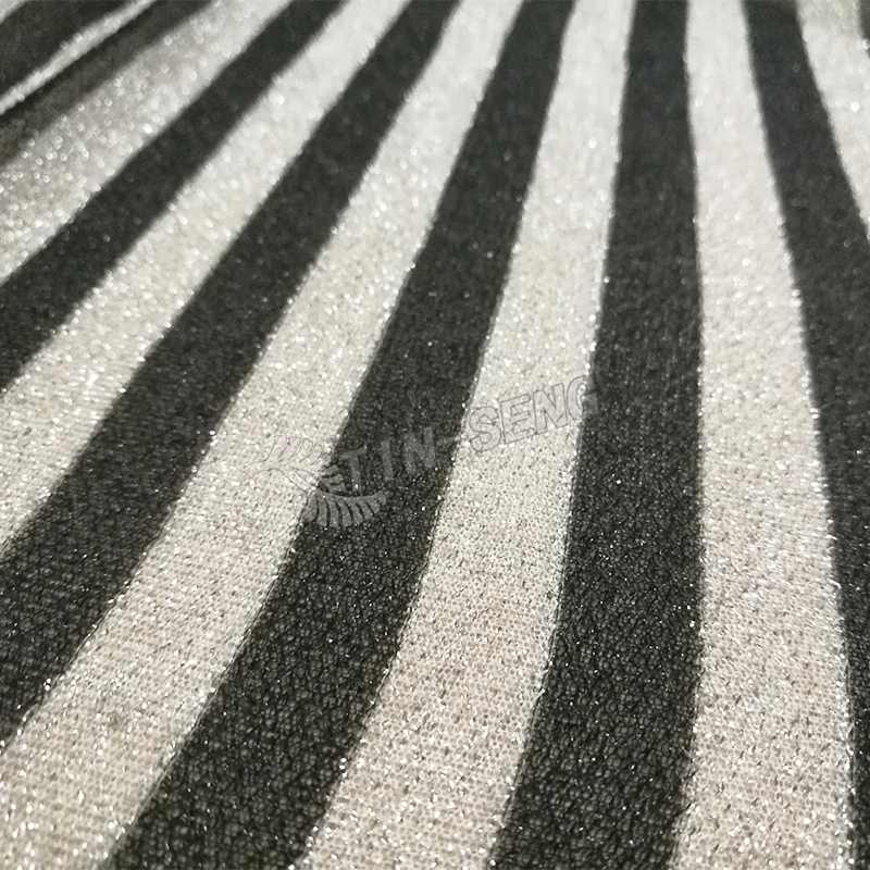 60g Polyester Knit Fabric , Black and White Classic Lurex Stripe Mesh , See Through Glitter Mesh Fabric for Dress