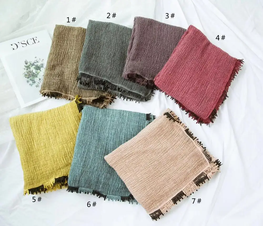 Ladies soft cotton oversize solid plain long lace scarf shawl hijab