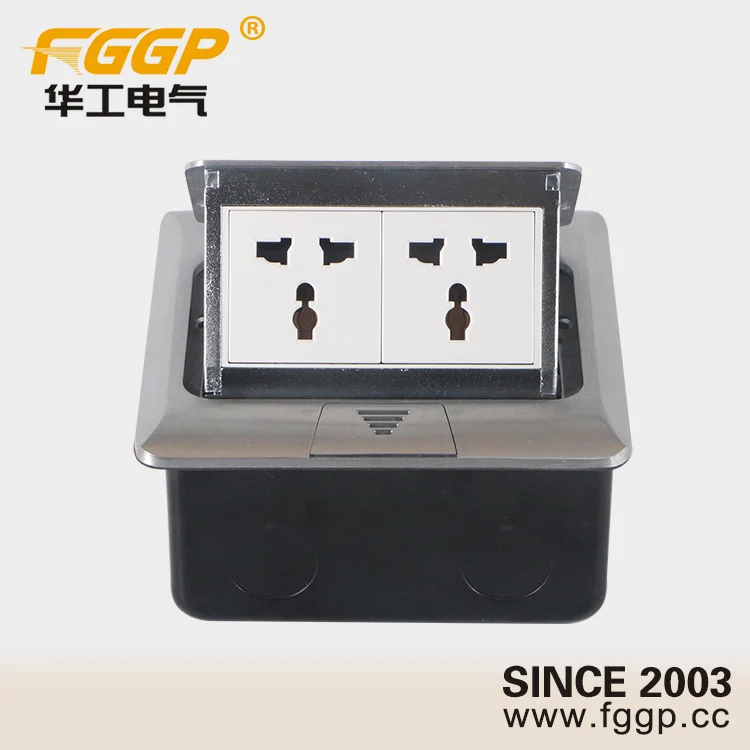 
Sliver Aluminum Plate Duplex Floor Flush Mounted Pop Up Power Socket Outlet With Box Sized 125 x 125 mm 