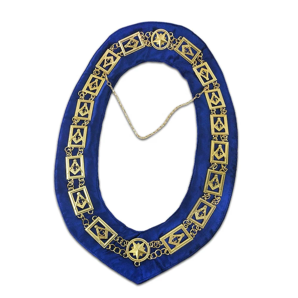 
Masonic Master Mason Lodge Chain Collar Gold Plated Freemason Lodge Blue Jewel Knight Templar Chain Collar 