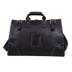 High Quality Black Full Grain Leather Weekend Bag Large Capacity Overnight Travel Tote Bags