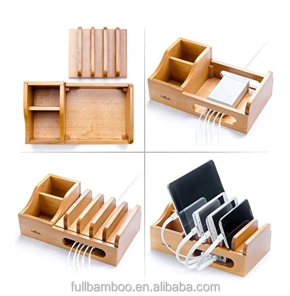Bamboo charging station charger dock organizer