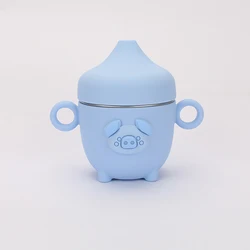 Children tableware cartoon mouth cup baby pig silicone 304 stainless steel Korean water cup with handle lid