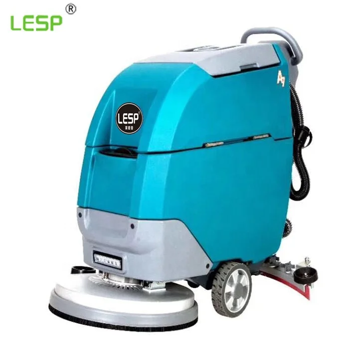 Battery powered electric hand compact floor scrubber with battery chargers
