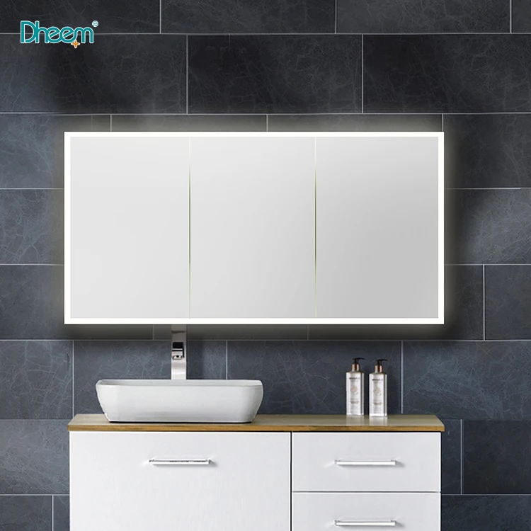 Современный светодиодный туалетный серый зеркальный шкаф с подсветкой