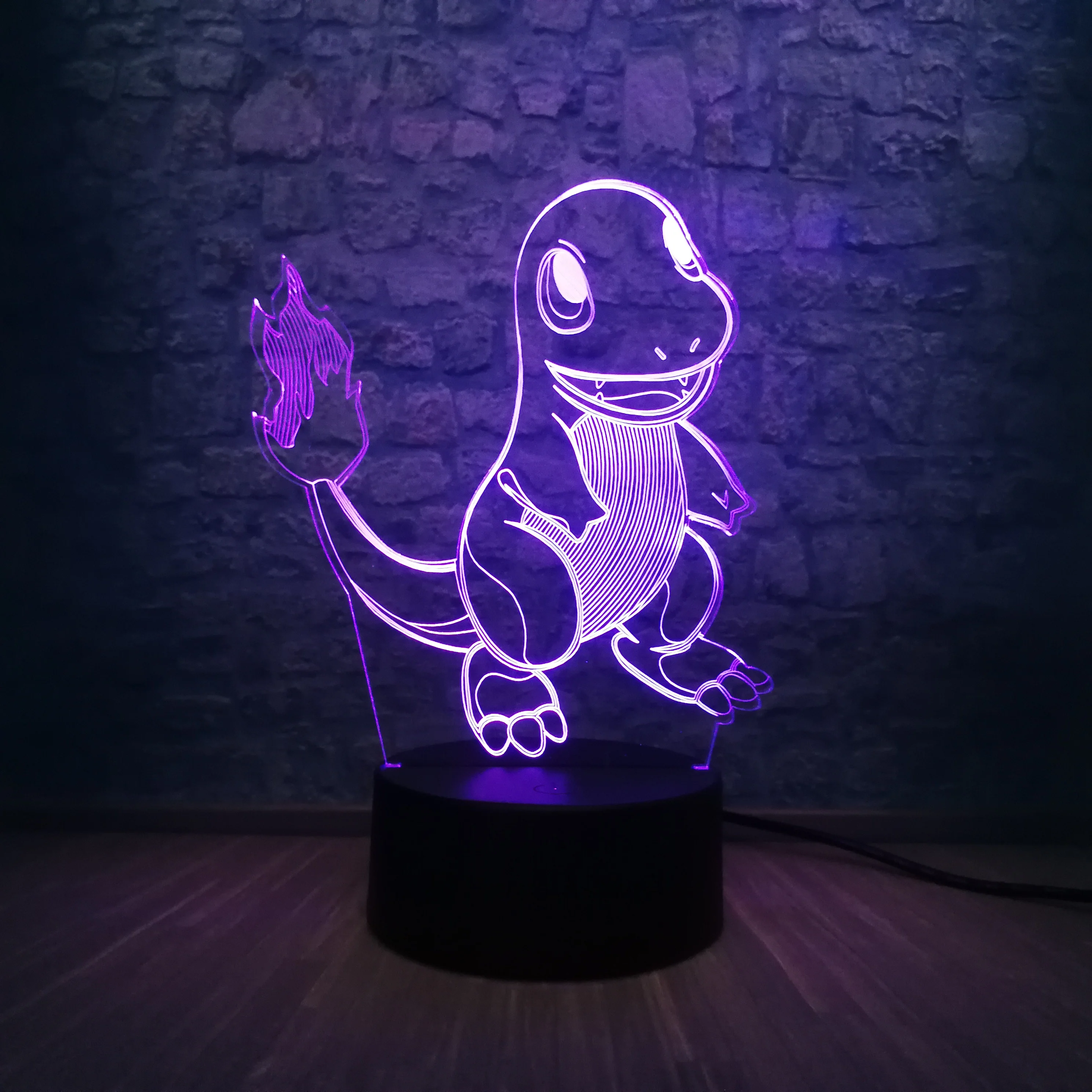 Japanese Cartoon Pokemons Go Game 3D LED Lamp RGB Lighting Small Fire Dragon Colorful Night Light Animal Figure Kid Toys Gifts