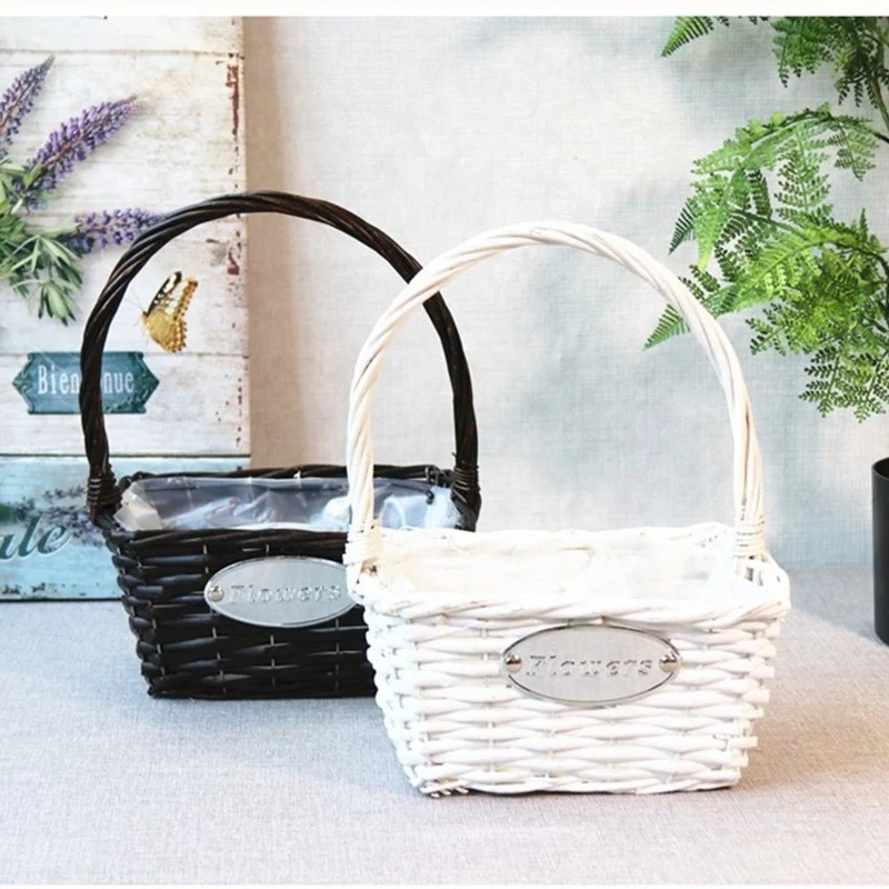 Wicker Basket Hampers White Gray for Garden Flowers Vintage Oval Fiberglass Vintage Clay Flower Pot Accept Customized Logo