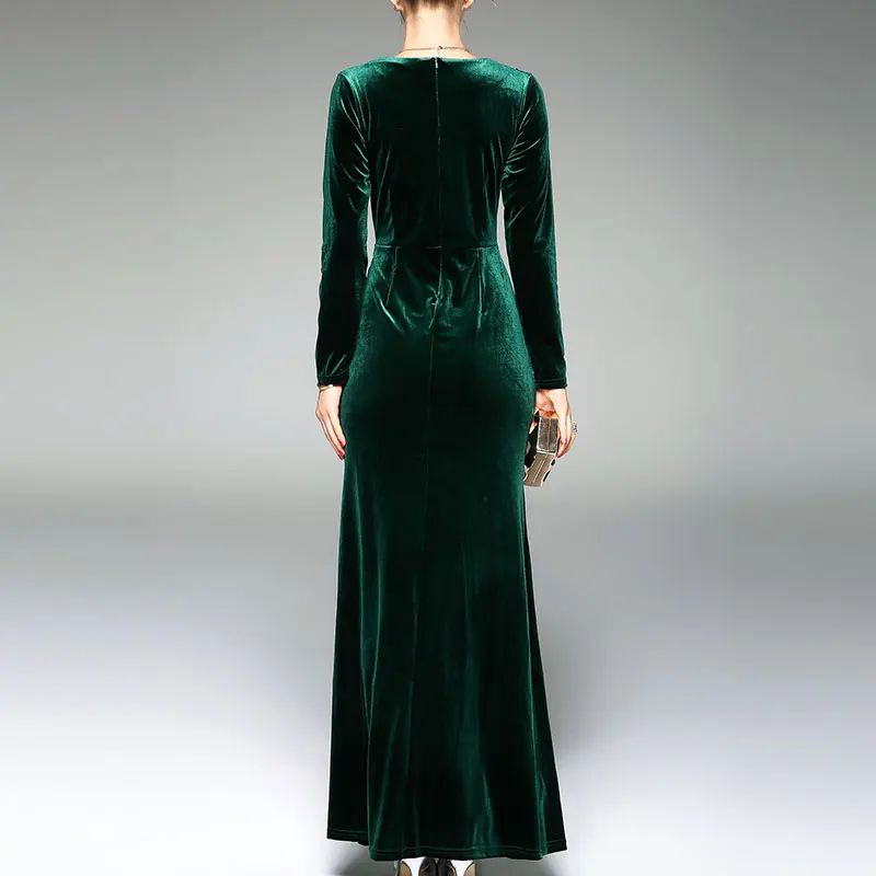 
Maxnegio Factory Price Blue ladies Velvet Dress Long Sleeve Maxi Evening Dress 