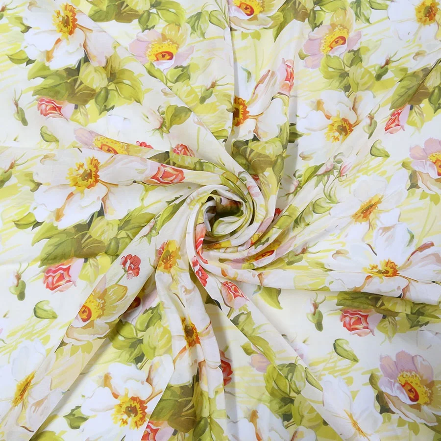 
Custom digital printing on silk cotton blend fabrics for dress 