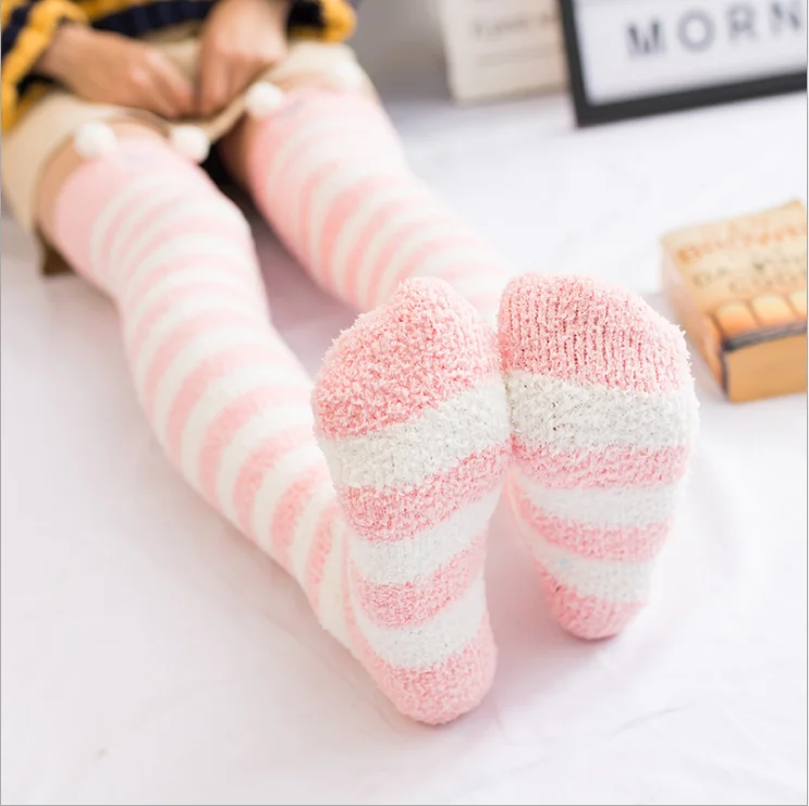 Cute Winter Socks Kneehigh Socks Girl Fuzzy Animals Stripe Socks For Women Long Wholesale