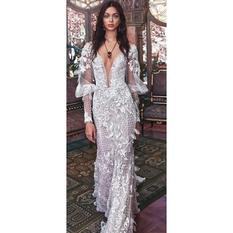 Eslieb A44 2023 New Gorgeous Brides 3D Flowers Lace  Mermaid  Wedding Dress Bridal Gown vestido de noiva