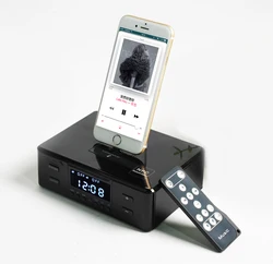 Premium Compact 8-pin/30-Pin/Micro Charging Speaker Dock with FM Radio, Alarm Clock, NFC Blue-tooth speaker