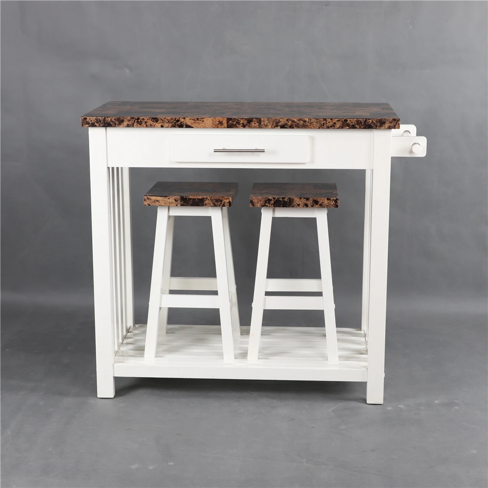 
PVC top modern design luxury dining table with drawer and 2 stools 