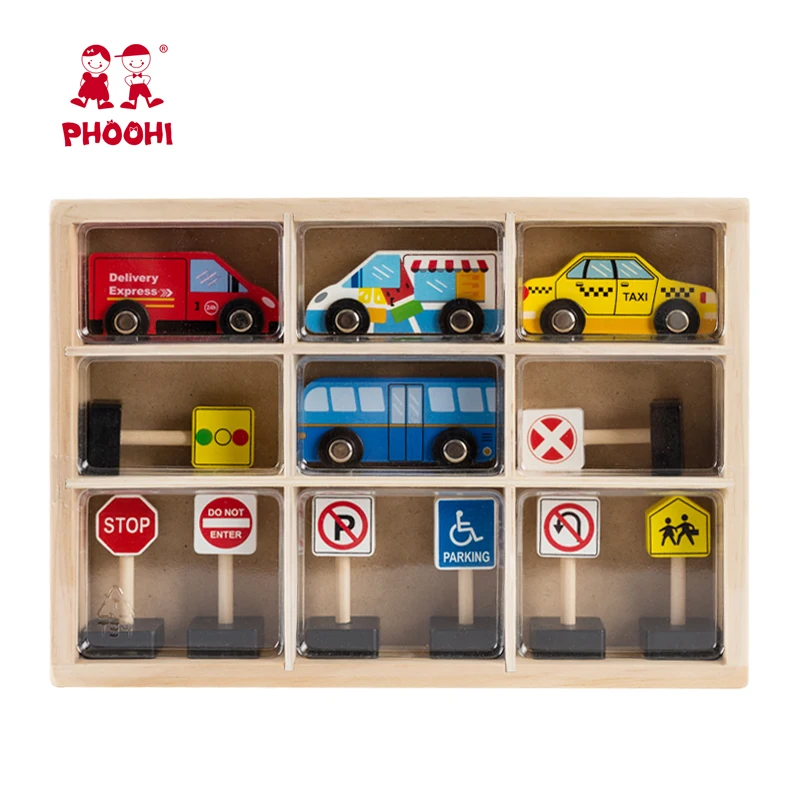 New Arrival Wholesale Children Educational Traffic Sign Small Wooden Car Toy For Kids