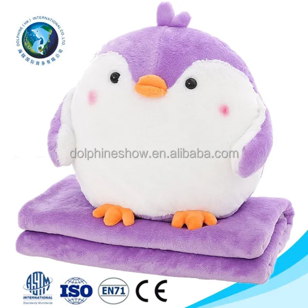 
Stuffed Plush Animal Pillow Blanket For Kids Cheap Custom Soft Plush Yellow Chick 2 in 1 Pillow Coral Fleece Baby Blanket 