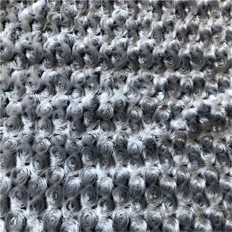 
100% Polyester Knitted Embossed Rose Flower Pattern Swirl back printed PV Plush Fabric 