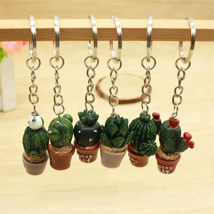 Simulation plant keychain Cute Resin Cactus keyring Green plant pendant