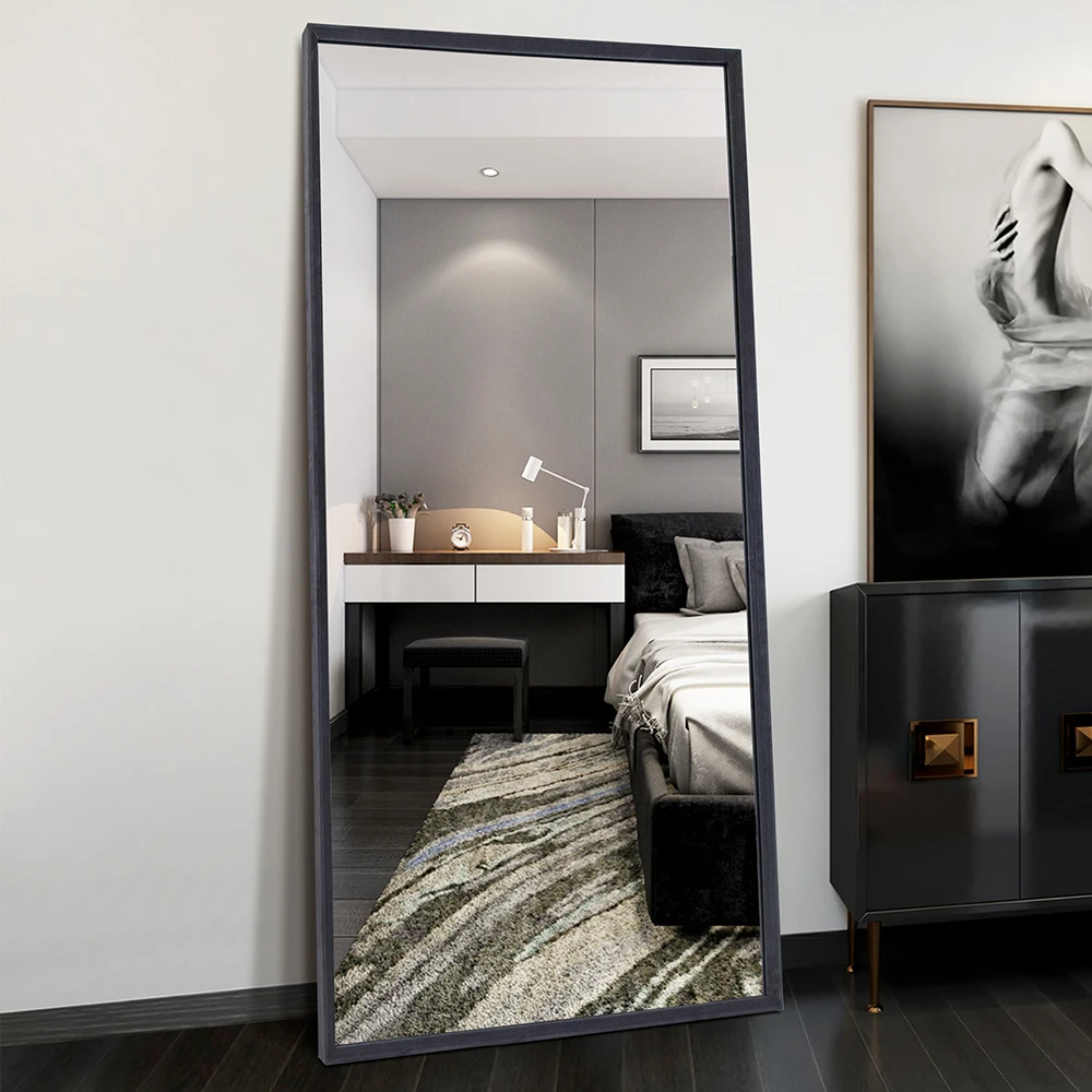 Simple wood floor mirror floor full length bedroom bracket fitting mirror wall mirror