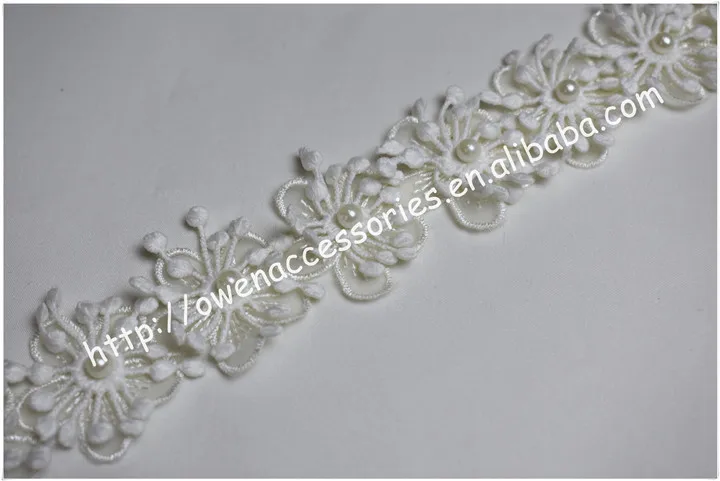 Free Sample Customized Designs 4.5cm Pearl Flower Lace Trim for Clothing
