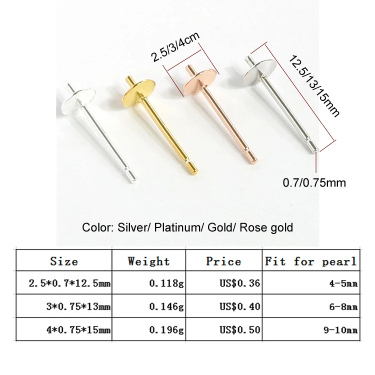 S925 Sterling Silver Stud Earring Findings For Pearl Base Jewelry Making Supplies Findings & Components Wholesale