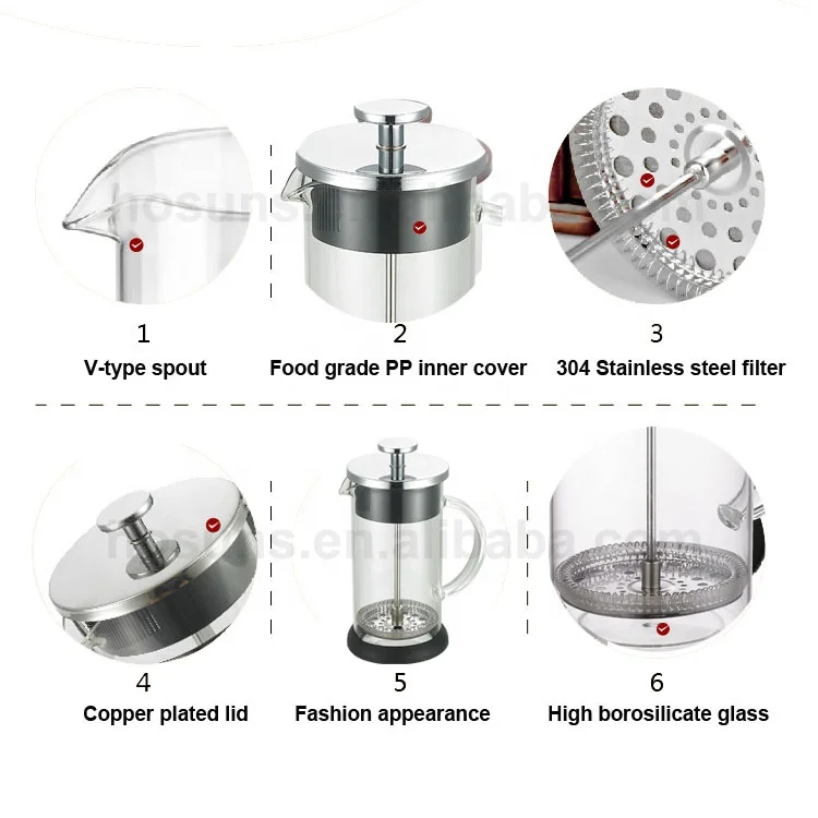 Mini Glass Double Wall French Coffee Press Tea Maker Stainless Steel 350 ml