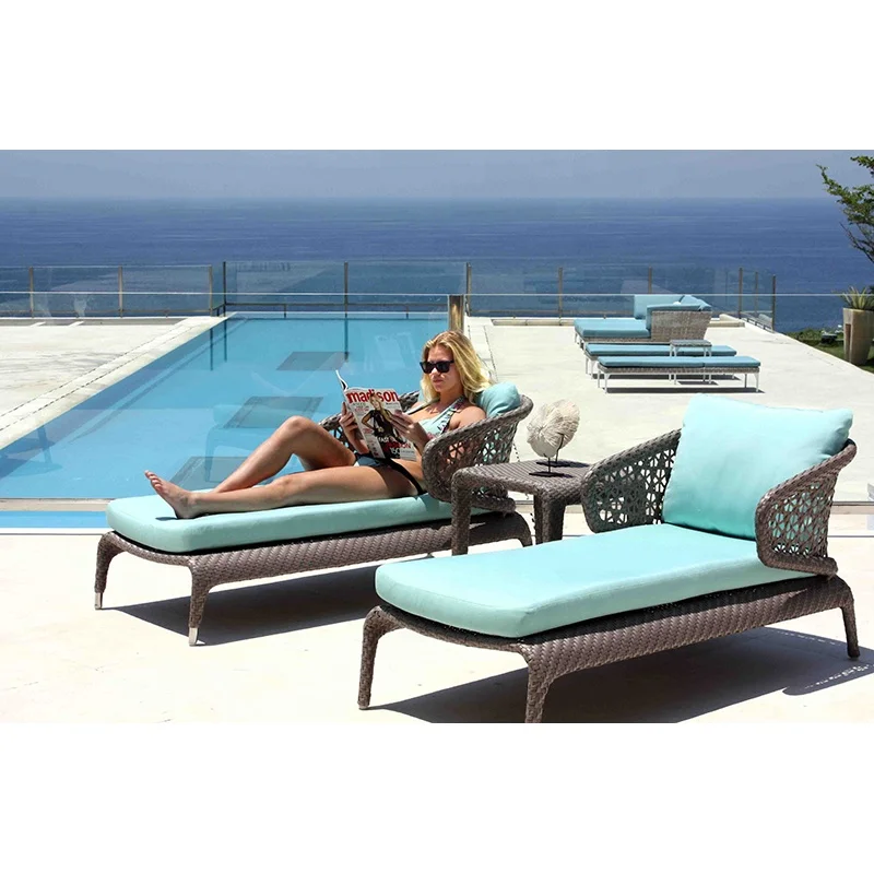 Wholesale outdoor garden chaise lounger furniture wicker leisure chair waterproof rattan swimming pool sun lounger chair