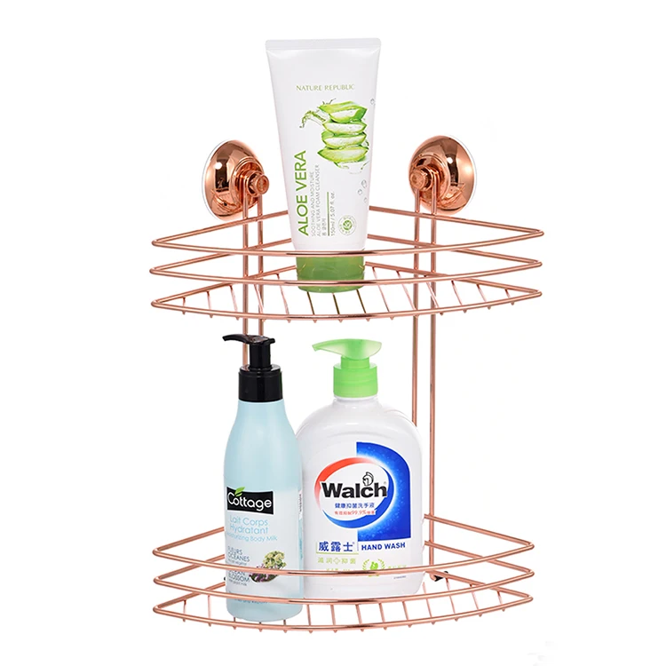 
High quality bath bedroom suction cup rose gold shower rack corner caddy 