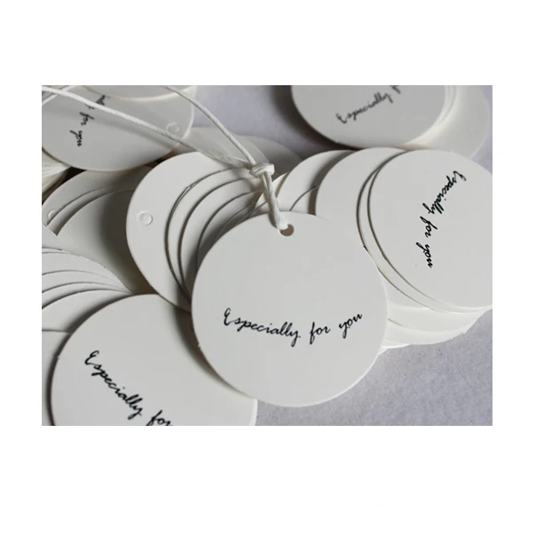 Круглые белые и черные бумажные подвесные бирки для одежды, бирки для наращивания волос