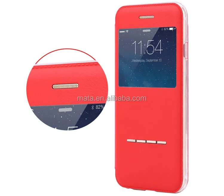 Лучшие продажи сенсорный металл передняя смарт вид из окна искусственная кожа фолио флип чехол с подставкой для iPhone 6