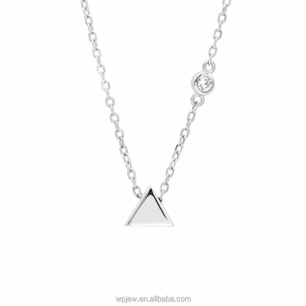 925 Sterling Silver Triangle Pyramid with Crystal Polished Fashion Pendant Necklace Jewelry for Girls jewelry triangle necklace