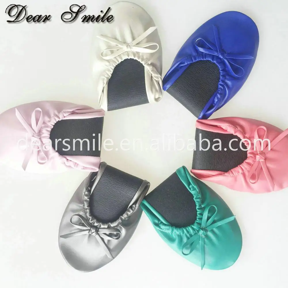 Big discount ! Hot Selling girls folding ballerinas foldable flat slipper pumps in bags for party event
