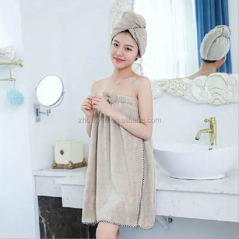 Coral fleece Bath skirt towel shower cap for women hair wrap towel quick-drying microfiber