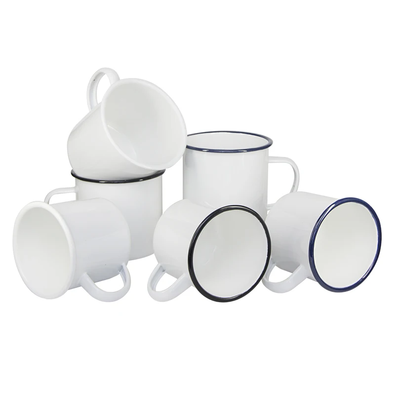 12 oz Sublimation Coated Mug Fine Enamel Cup with Silver Rim Outdoor Camping Mug